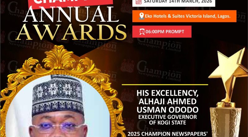 Ododo Wins Champion Newspapers 2025 Governor of the Year Award on Youth Development, Security